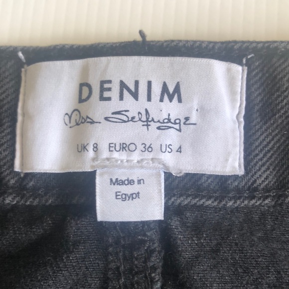 Miss Selfridge Distressed Mini Skirt Faded Black Denim Frayed Hemline size 8 - Picture 7 of 9